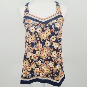 LC Lauren Conrad Navy Floral Braided Racerback Tank Top